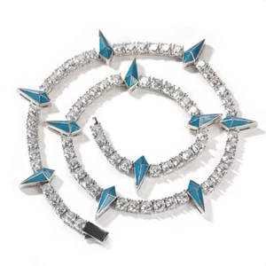 White Gold Plated Iced Out CZ Spiked Tennis Chain For Men Necklace Hip Hop 5mm - Picture 1 of 20