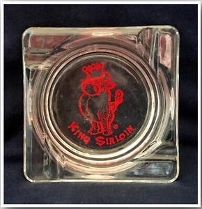 Vintage KING SIRLOIN Bull Glas Aschenbecher Steak Restaurant Werbung Logo getragen - Bild 1 von 2