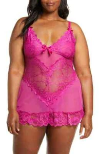 Oh La La Cheri FUCHSIA Plus Size Valentine Lace Unlined Babydoll Set, US 3X/4X - Picture 1 of 1
