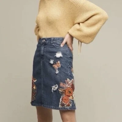 Anthrologie Cecilia Prado Floral Butterfly Embroidered Skirt XS Boho Cottage Y2K - Image 1 of 4