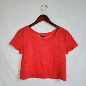 Express Womens Orange Coral Flower Eyelet Lace Long Crop Top S - Picture 1 of 4