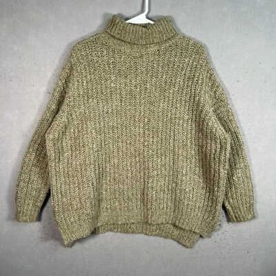 Zara Knit Cable Turtleneck Sweater Womens Large Green Wool Blend Pullover - Image 1 of 4