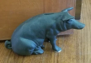Vintage 10.5" Black Cast Iron Sitting Pig Coin Piggy Bank Doorstop 5 Lb - Bild 1 von 6