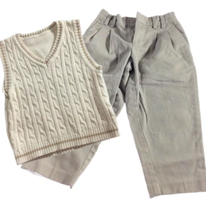 2pc Cable Sweater Vest & Khaki Chino Pants Lot Toddler Boy Size 4 / 4T Cream Tan - Picture 1 of 9