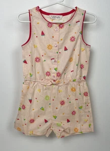 Beebay Girls Fruit Button Front Romper Outfit Peach Pink 5T 5 Dot Bow - Picture 1 of 9