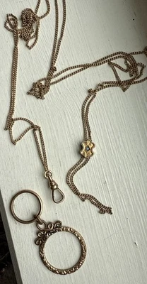 Antique Gold Filled Pocket Watch FOB, Slider Chain Necklace  - Image 1 of 4