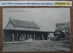 pstd 1919 Lackawanna RR Highland Ave Station, ORANGE, N.J Postkarte LITHO mit ZUG - Bild 1 von 2