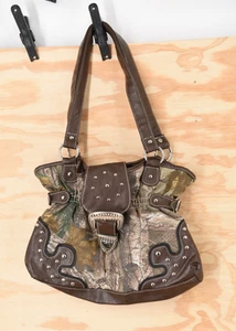 Borsa a tracolla vintage RealTree mimetica tela e pelle borchiata doppia tracolla - Foto 1 di 17