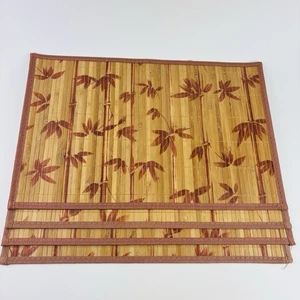Lot of 4 Bamboo Leaf Pattern Table Placemats 18x12 Bamboo with Woven Back Brown - Picture 1 of 12