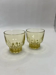Vintage Art Deco Bernstein Gelb Persimone Depression Glas Likör Gläser 2er Set - Bild 1 von 18