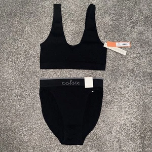 NWT Womens Colsie Black Ribbed Sports Bra Cheeky Panty Underwear Set Size XS - Picture 1 of 5
