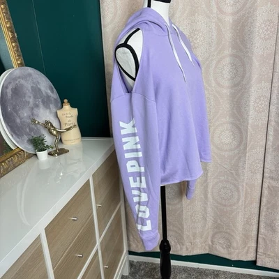 VS ROSA NUEVO CON ETIQUETAS Hombro Frío Lavanda Púrpura Dobladillo Crudo Recortado Sudadera con Capucha Talla Grande Foto 1 de 4