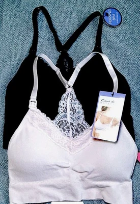 SALE! CARRIE AMBER NWT Nursing Bras, 2-PK Pink & Black Ribbed Lace Trim Large - Image 1 of 4