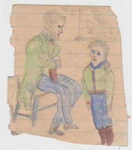 Dibujo a color arte popular del siglo XIX del presidente Abraham Lincoln y Son Tad - Imagen 1 de 2