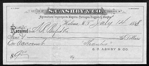 S.C. Ashby & Co. Agricultural Equip. Helena MT 1888 S.R. Buford* Receipt - Picture 1 of 2