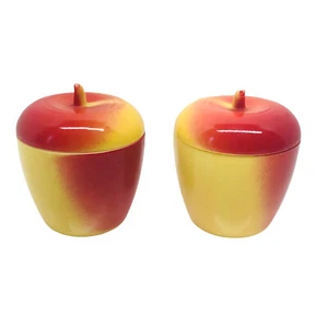 2 frascos de colección Anchor Hocking King vidrio Fire King plato de manzana con tapa roja y amarilla - Imagen 1 de 12