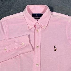 Camisa Polo Ralph Lauren Para Hombre Mediana Rosa Tejida Oxford Manga Larga Oficina Carrera - Imagen 1 de 11
