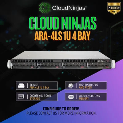 Cloud Ninjas ARA-4LS 1U 4 Bay Server AMD Ryzen 9 9950x 16 Core DDR5 ECC NVMe SSD - Image 1 of 4