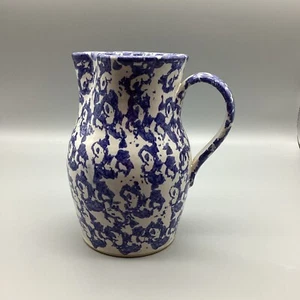 Conner Prairie Pottery Spongeware Cobalt Blue Vase Stoneware 1992 DM - Picture 1 of 7