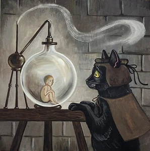 8x8 PINTURA IMPRESA RYTA HALLOWEEN BRUJA GATO NEGRO alquimista Homúnculo Arte 🙂 - Imagen 1 de 1