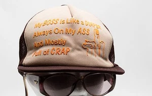 Vintage Trucker Baseball Hat Cap My Boss Is Like A Diaper Snapback Foam - Picture 1 of 6