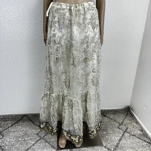 Hand Made Sequin Beaded Sparkle Maxi Skirt Women’s Sz Large Ivory Gold Whimsical - Picture 1 of 24