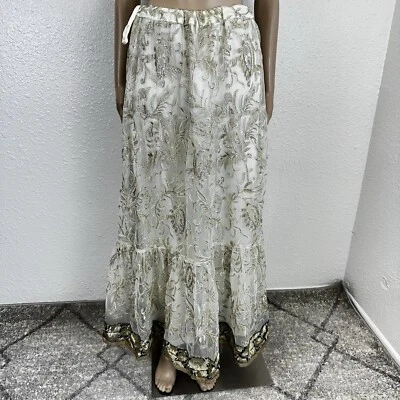 Hand Made Sequin Beaded Sparkle Maxi Skirt Ivory Gold Whimsical Fairy Hindi L - Image 1 of 4