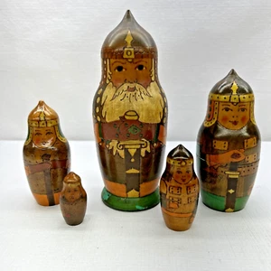 De colección 5x Raro Matrioska URSS Tallado Pintado Guerrero Vikingo Caballero Madera Anidación - Imagen 1 de 6