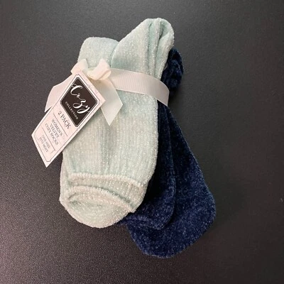Acogedores calcetines de terciopelo verde aguamarina/azul marino Cozy Collection para mujer paquete de 2 Foto 1 de 4