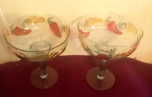 Mexican Hand Blown Margarita Chili Peppers Cocktail Glasses - Picture 1 of 15