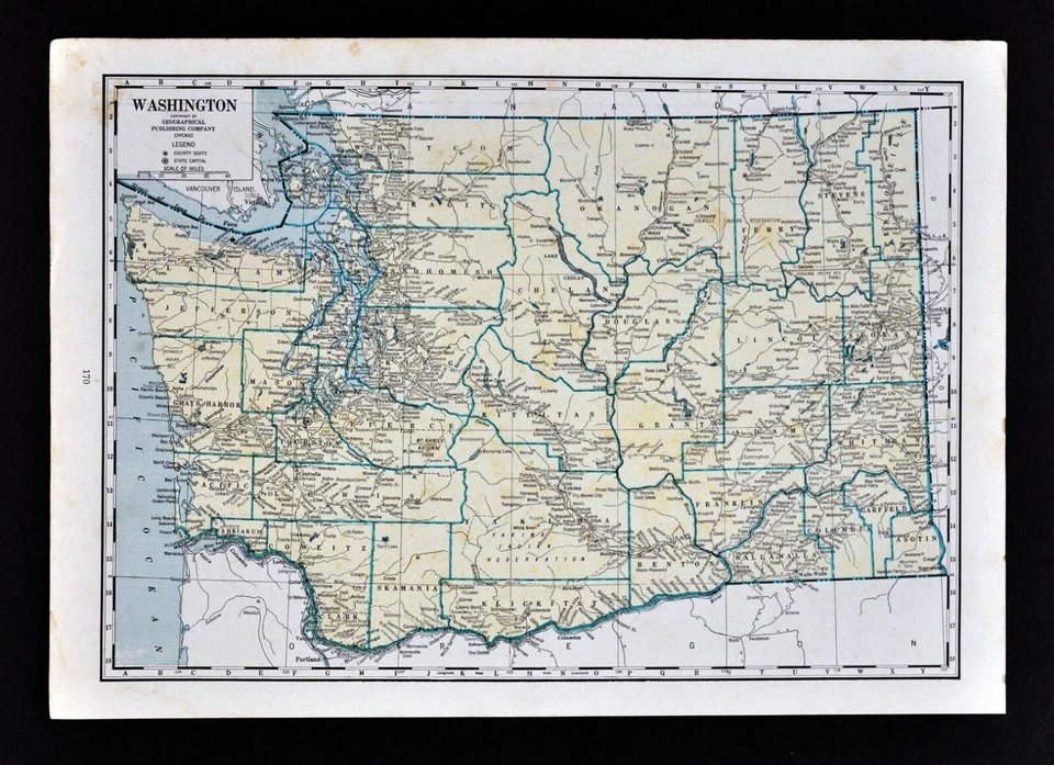 Mapa geográfico 1944 Washington Seattle Olympia Tacoma Mt. Rainer St. Helens Foto 1 de 1
