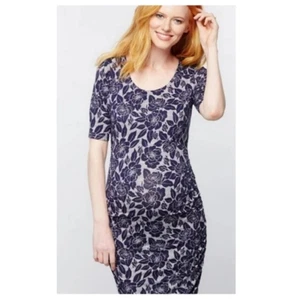 A PEA IN THE POD Navy & Gray Floral Rouched Maternity Dress | Small - Picture 1 of 9