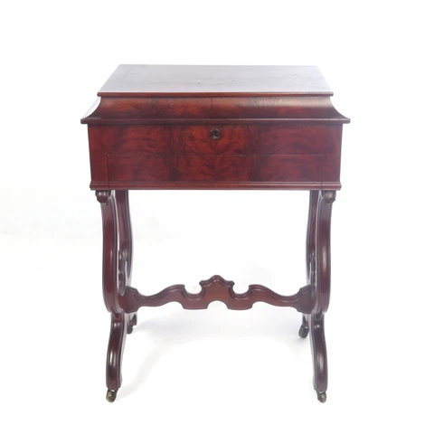Antique Silver Chest Mahogany Empire 19th c Sewing Stand Table Jewelry Cover