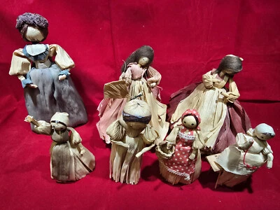 Lote de 7 vintage 1985? Muñecas de cáscara de maíz hechas a mano de NAN, Fredericksburg Texas Foto 1 de 4