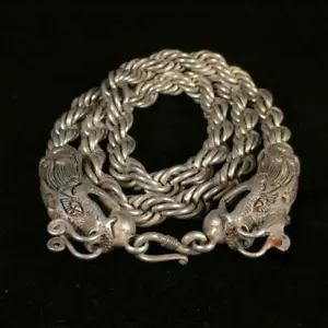 Collectible China Antique Tibet Silver Handwork Auspicious Dragon Necklace N168 - Picture 1 of 4