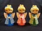 Choir Angel Figurine Set of 3 Blue Pink Green 7" Blonde Girls Ceramic Christmas