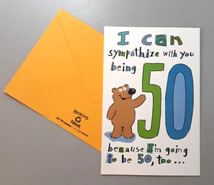 Vintage Grußkarte & Umschlag 50. Geburtstag Humor Bär 78th Street - Bild 1 von 5