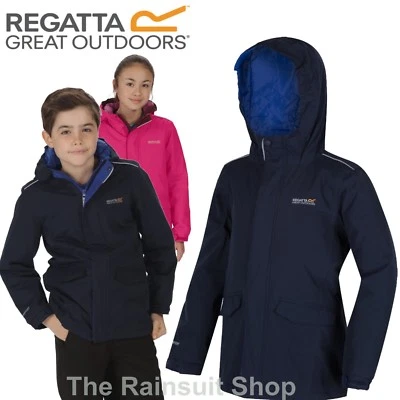 REGATTA HURDLE KIDS JACKET INSULATED HOODED WATERPROOF KIDS SCHOOL RAIN COAT - Image 1 of 2