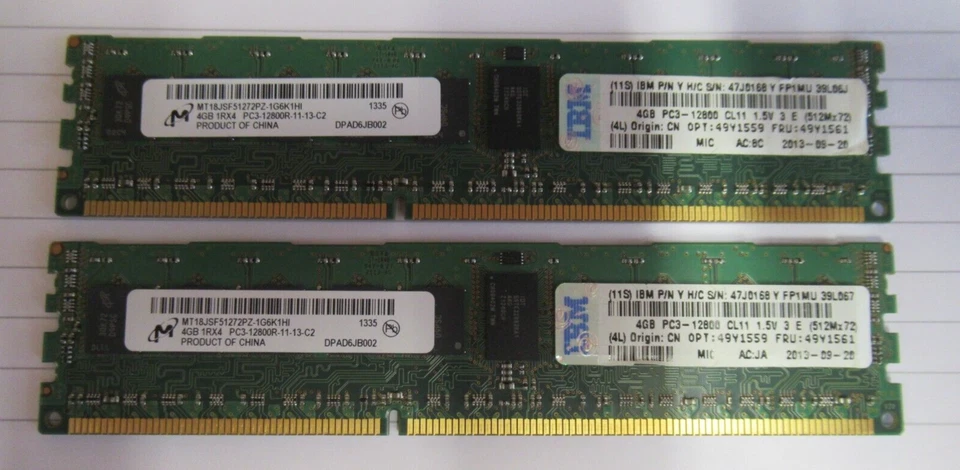 Micron MT18JSF51272PZ-1G6K1HI 8GB 2x4GB PC3-12800 DDR3-1600MHz CL11 240P Memory - Image 1 of 4