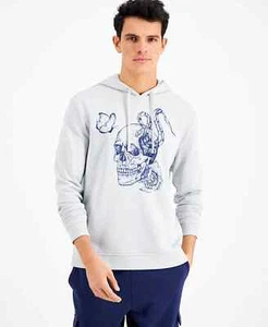 INC International Concepts $75 Pale Blue Skull Graphic Hoodie Size Small NWT - Picture 1 of 4