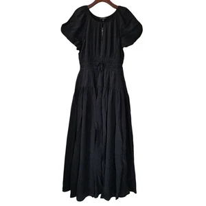 J. Crew Elena Puff Sleeve Dress in Crepe de Chine M Black Midi NWD $168 CA679 - Picture 1 of 8