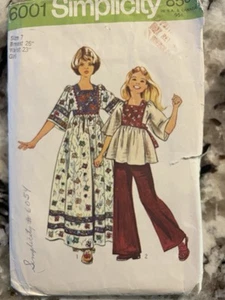 Simplicity 6001 Sewing Pattern Girl's Caftan Dress Pants Top Sz 7 Vintage 1970's - Picture 1 of 8