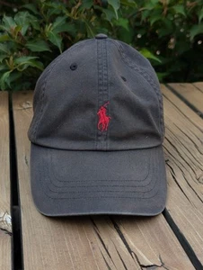 Vintage Polo Ralph Lauren Adjustable Hat Leather Strap Back Black Red Pony Cap - Picture 1 of 8