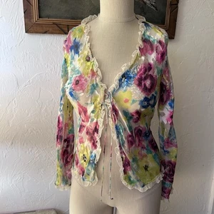 Vintage Carole kleine Bluse Damen klein Seide Ausbrenner Samt 90er Jahre Y2K transparent - Bild 1 von 11