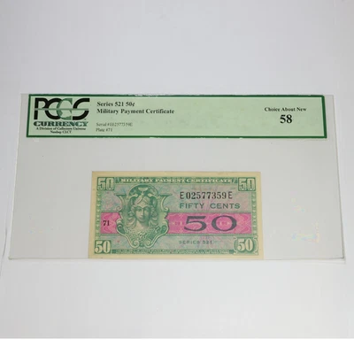 PCGS Choice AU58 - 50c Fifty Cent Military Payment Certificate 521 MPC #57714F - Image 1 of 2