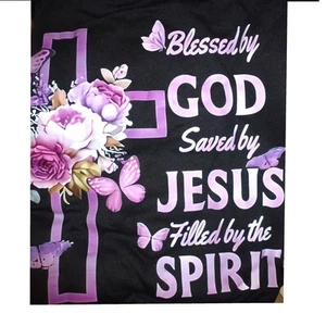 Women's Plus Cross Blessed God Saved Jesus Filled Spirit Christian t-shirt READ! - Picture 1 of 3