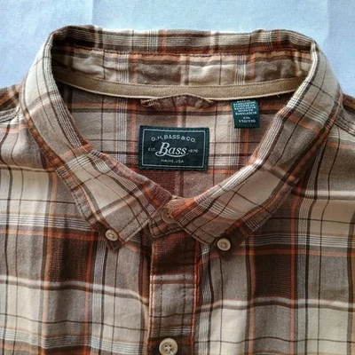 G. H. Bass & Co. Men's Brown Plaid Button Up Short Sleeve Shirt Size XXL - Image 1 of 4