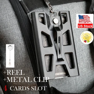 ID Badge Holder with Reel Clip 4 Card Slot Heavy Duty Wallet Vertical Case - Picture 1 of 21
