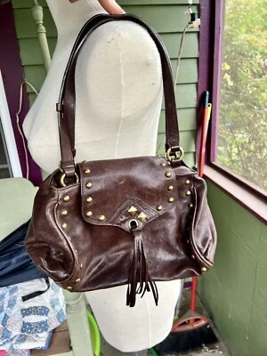 Bolso de Mano Moschino Cuero Marrón Diseñador Tachonado Usado Buen Estado  Foto 1 de 4