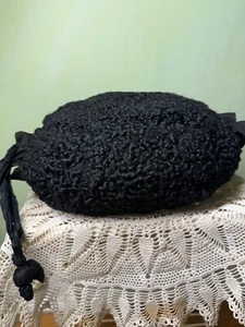 Antique 1920's Curly black lambs wool hand Muff Warmer - Picture 1 of 14